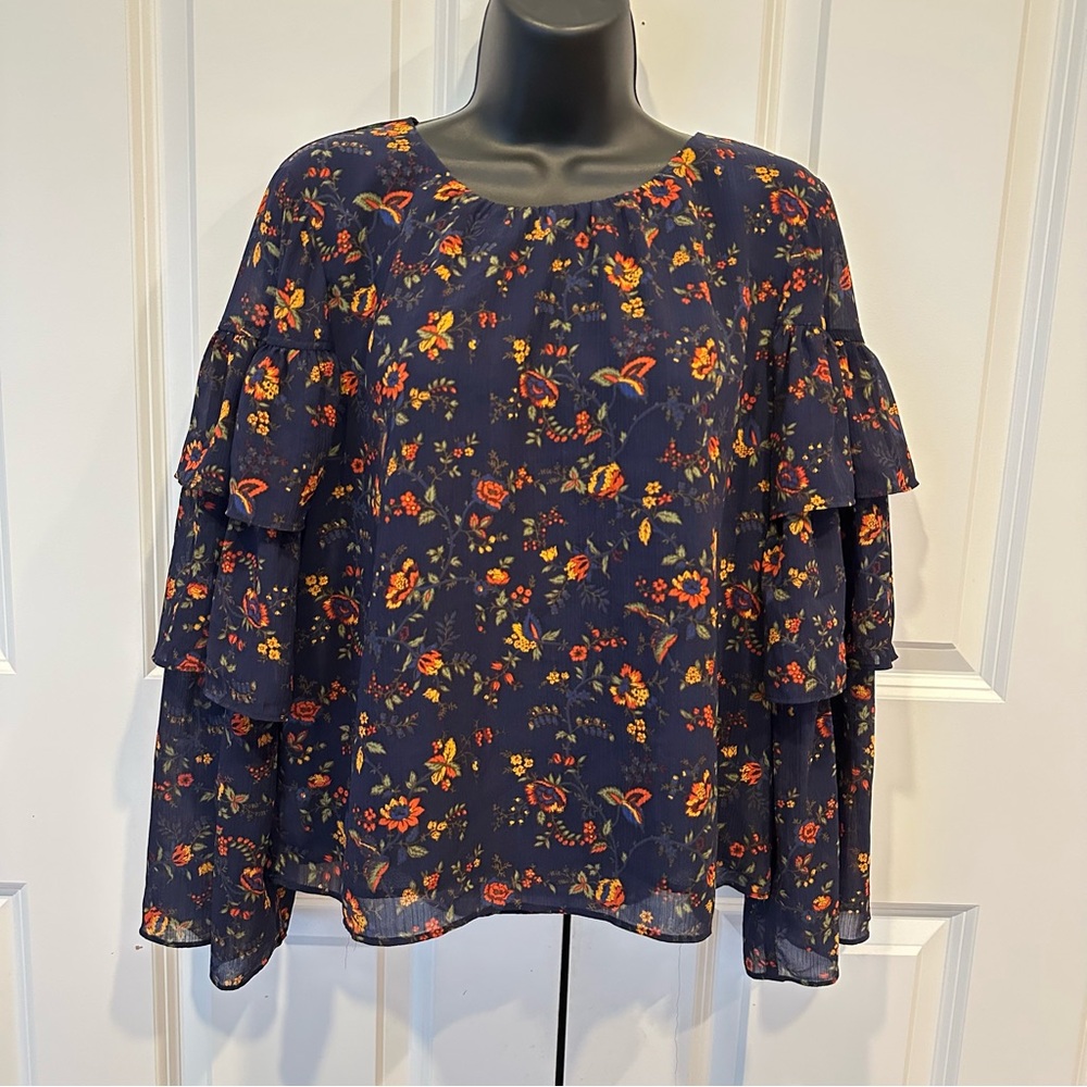 Madewell Women Ruffle Sleeve Floral Blouse